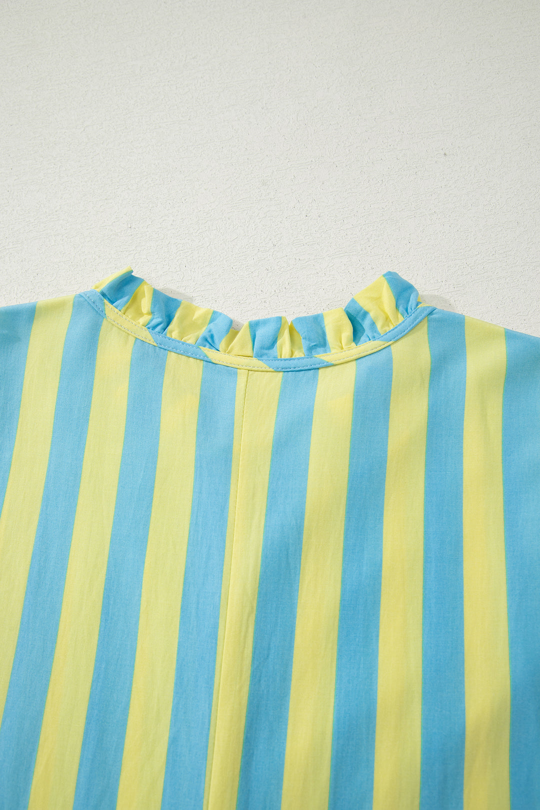 Stripe Half Button Puff Sleeve Loose Mini Dress