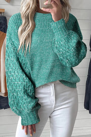 Cable Knit Sleeve Drop Shoulder Sweater - Sea Green / L / 100%Acrylic