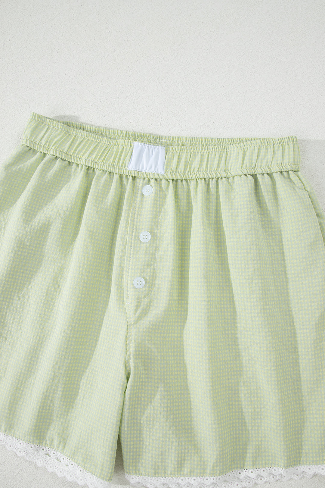 Gingham Plaid Button Detail Lace Trim Boxer Shorts
