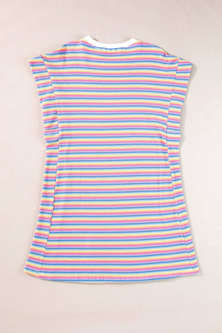 a women's top with multicolored stripes on it