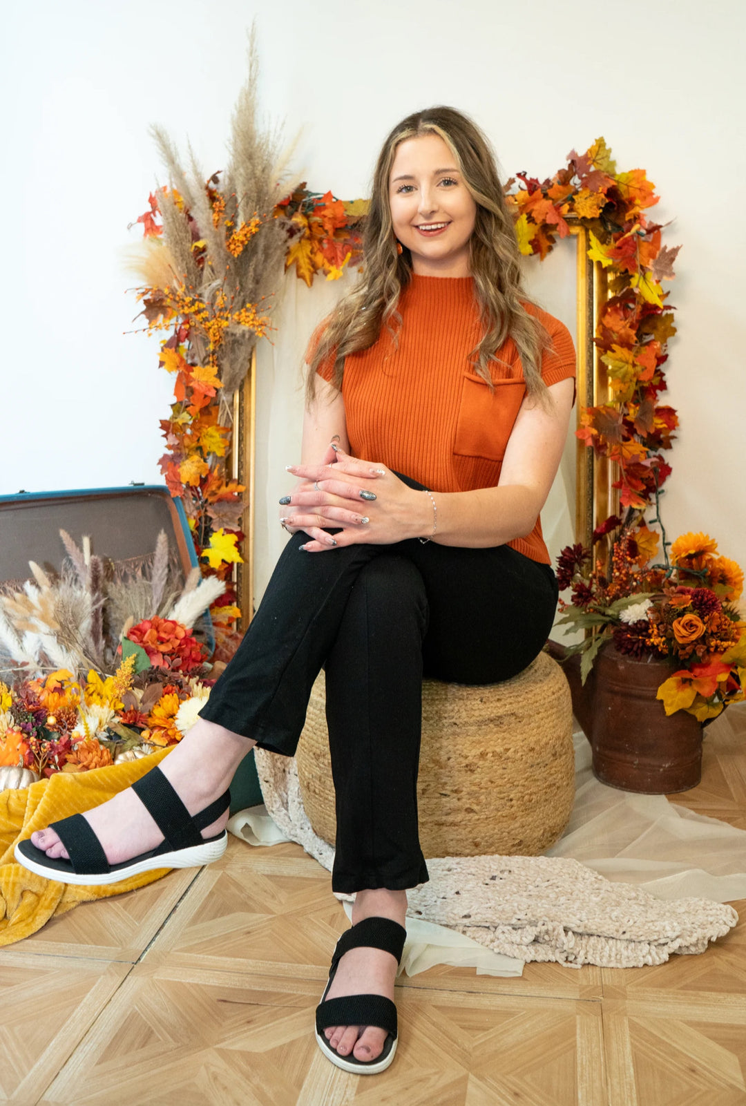 Patch Pocket Ribbed Knit Short Sleeve Sweater