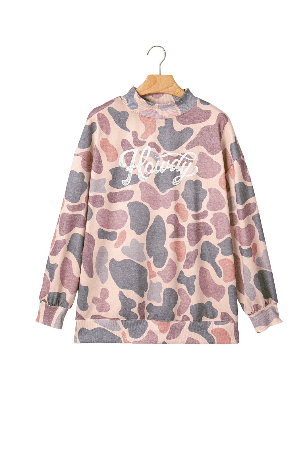 Multicolor Camo Print Howdy Western Style Pullover Sweatshirt