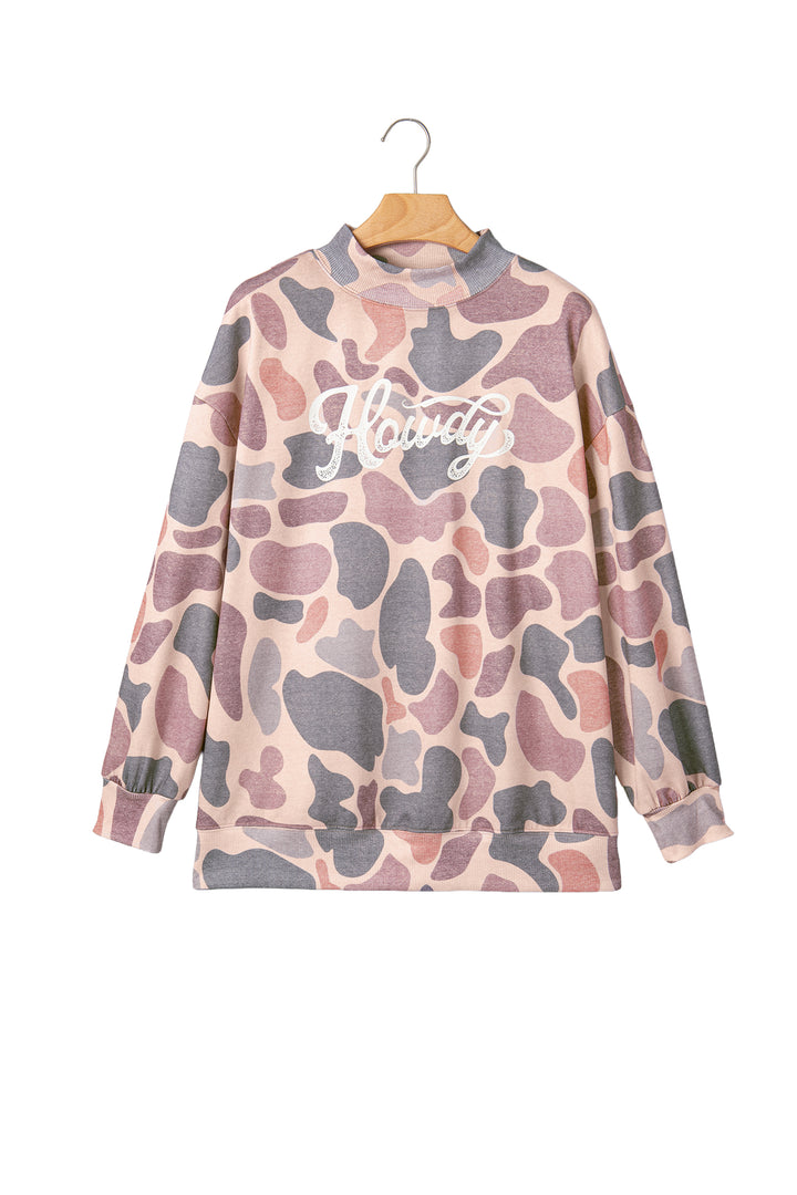 Multicolor Camo Print Howdy Western Style Pullover Sweatshirt