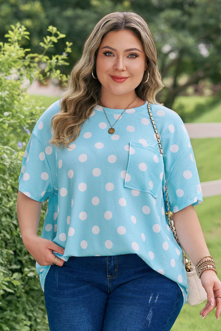 Twisted Rib Polka Dot Print Plus Size T Shirt
