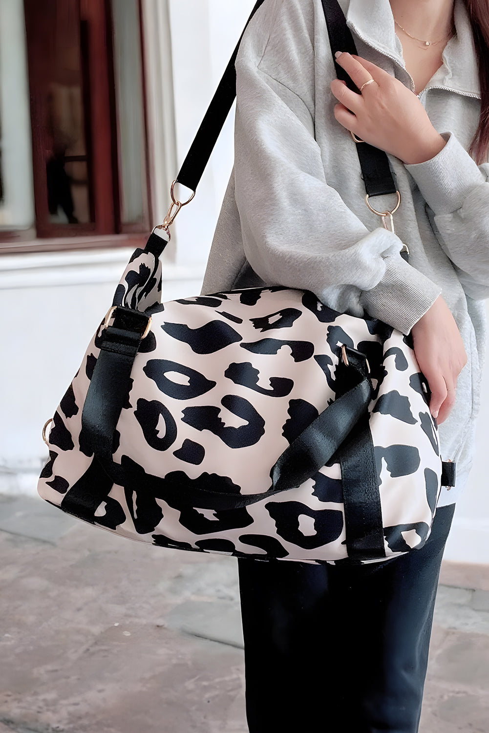 Black Leopard Print Luggage Tote Bag