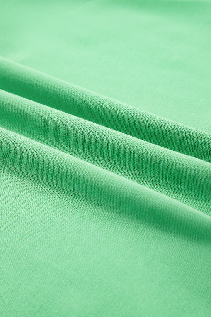 Mint Green V Neck Drop Shoulder Tee and Patchwork Drawstring Shorts Set