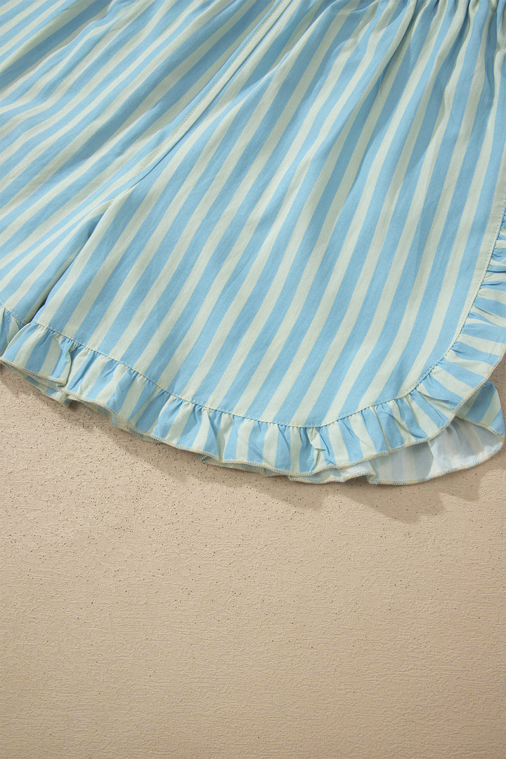 Stripe Elastic Waist Ruffle Trim Casual Shorts