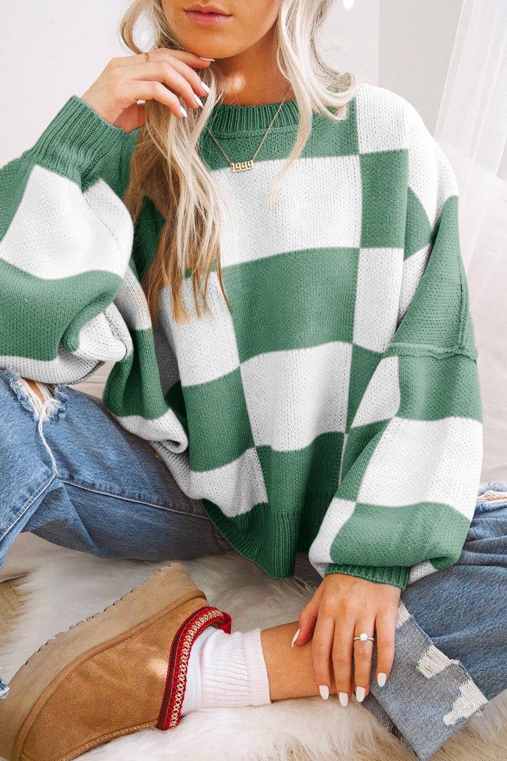 Checkered Bishop Sleeve Sweater