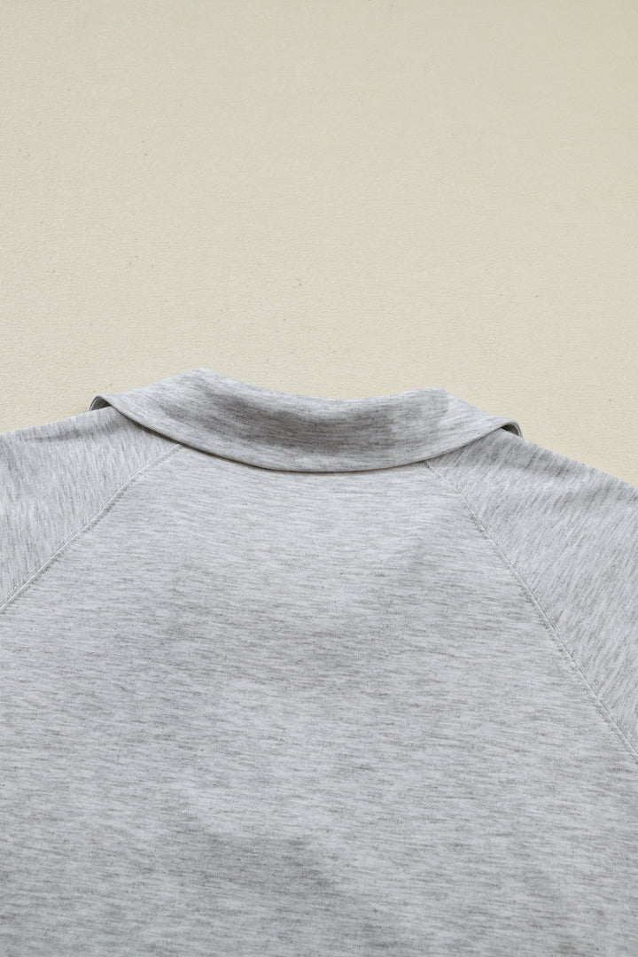 Light Grey Collared V Neck Tee Drawstring Elastic Waist Shorts 2pcs Outfit