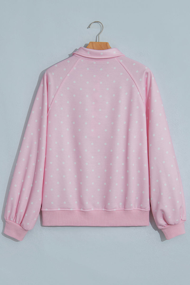 Polka Dot Print Metal Button Collar Casual Pullover Sweatshirt