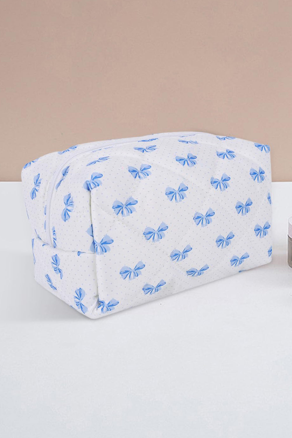 Bow Knot Quilted Zipper Makeup Bag