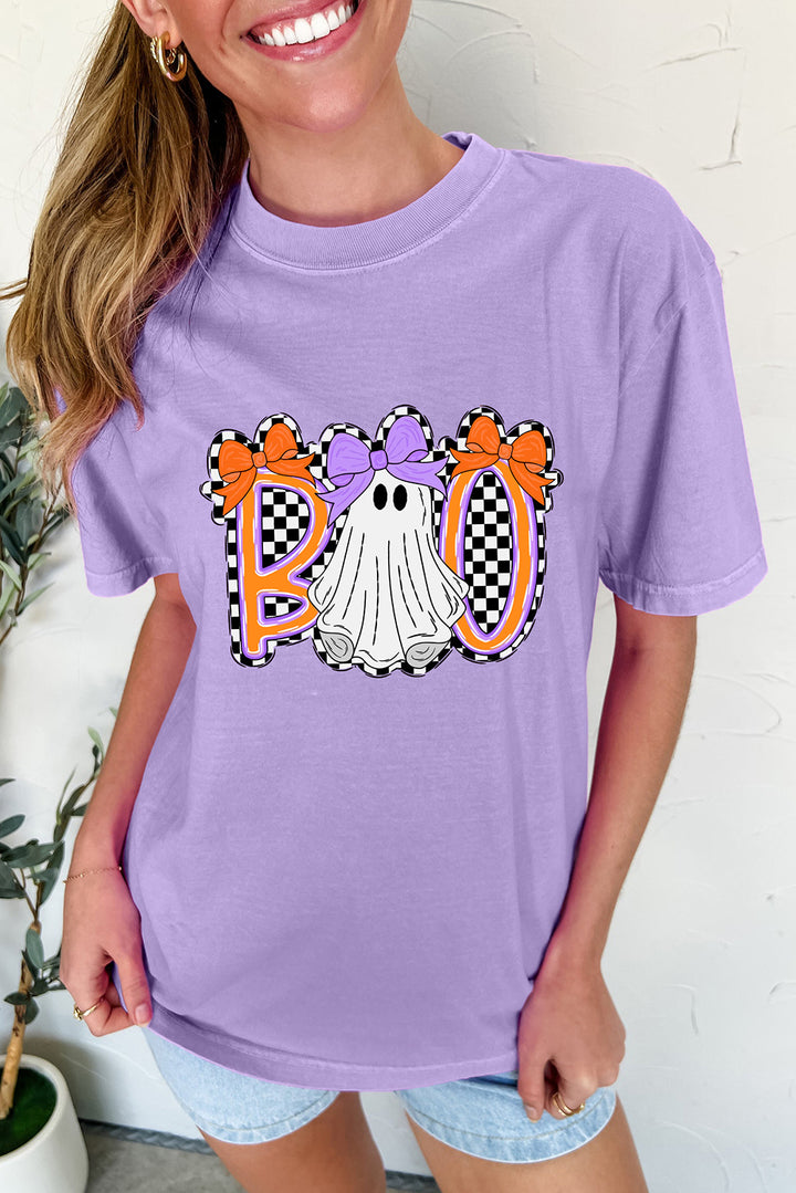 Wisteria Boo Checkered Ghost Crewneck Graphic Tee
