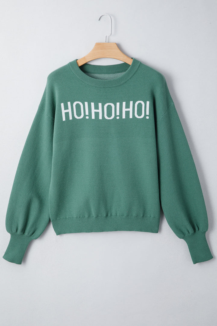 Blackish Green HO HO HO MERRY CHRISTMAS Drop Shoulder Loose Sweater