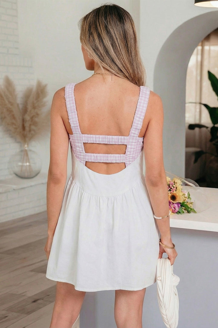 Two Piece Gingham Contrast Patchwork Loose Mini Dress