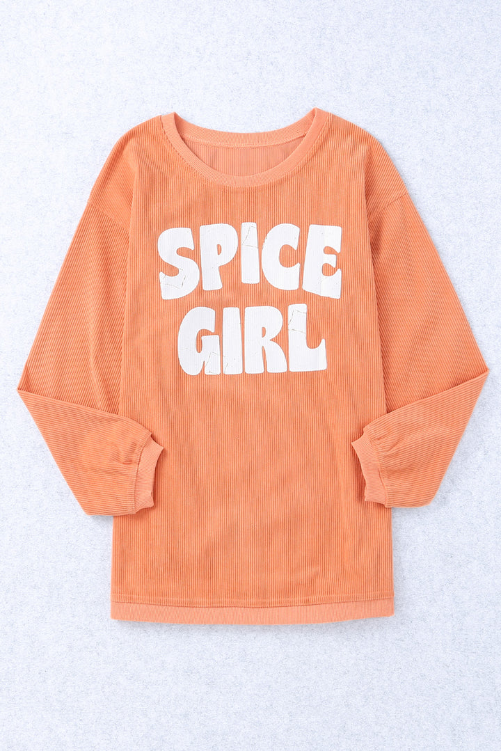 Orange Corded SPICY GIRL Graphic Sweatshirt