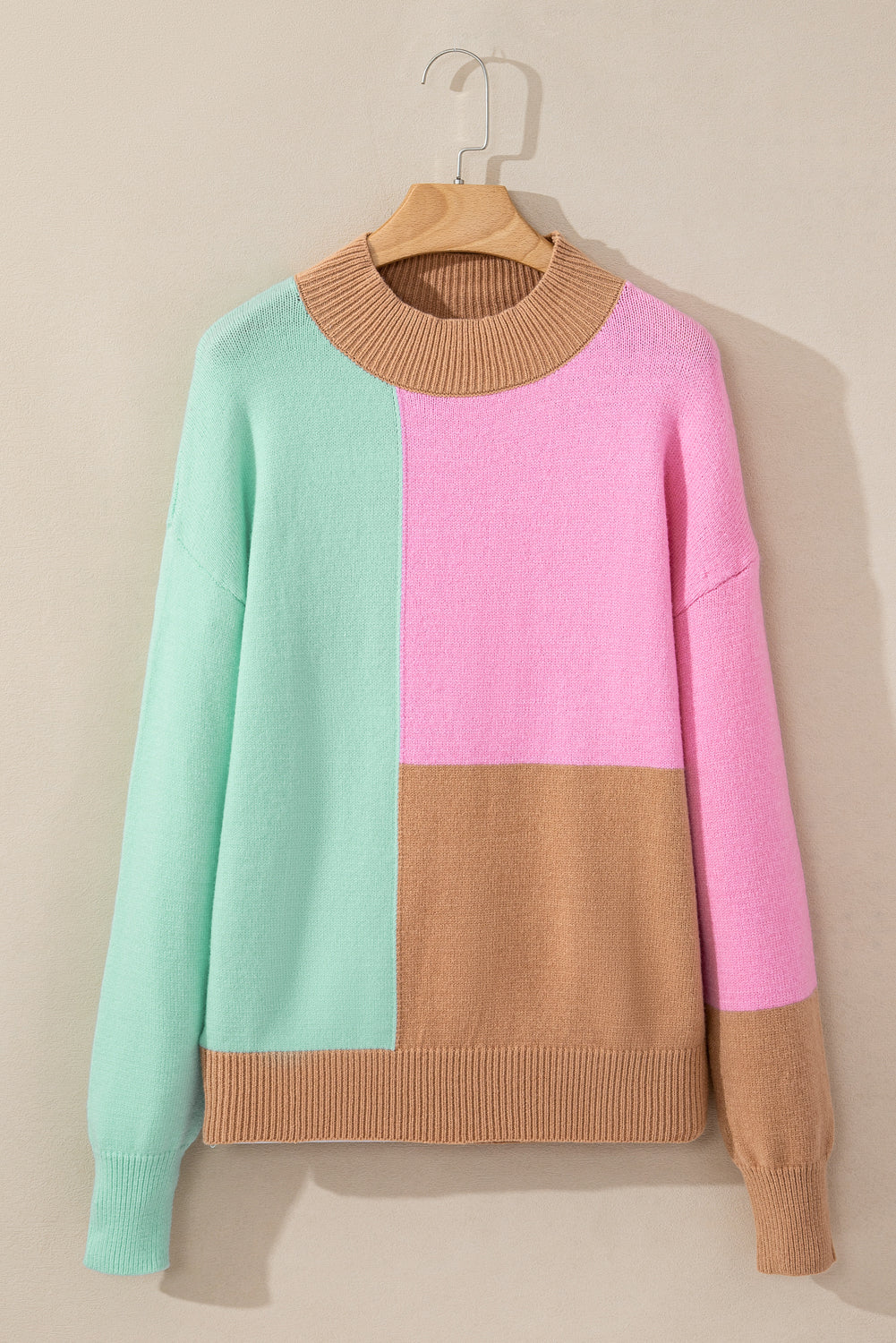 Multicolour Colorblock Mock Neck Ribbed Trim Sweater