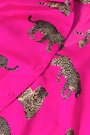 Strawberry Pink Cheetah Print Satin Shirt and Shorts Lounge Set