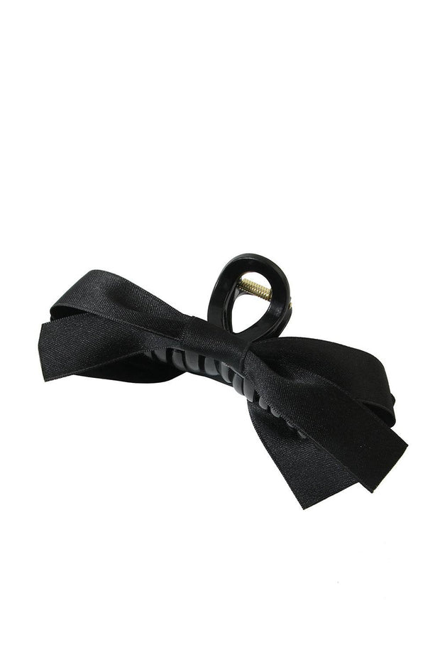 Black Solid Color Ribbon Bow Decor Hair Clip -