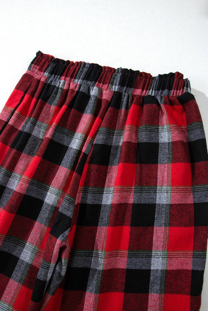 a pair of red and black plaid pants