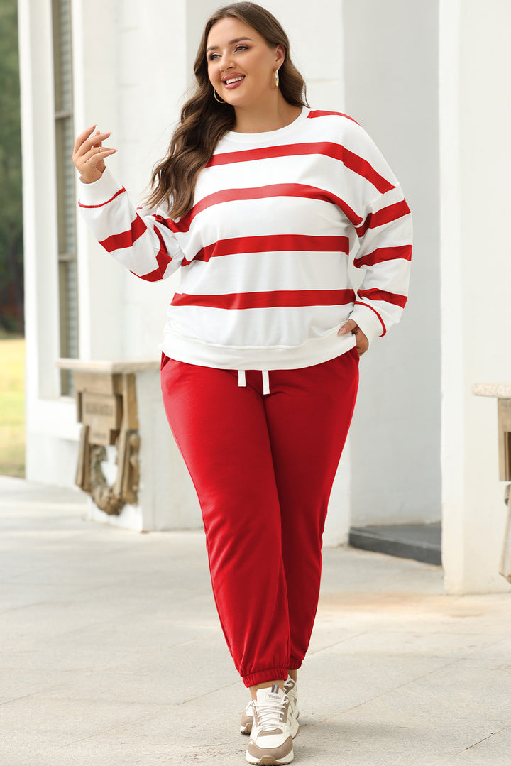 Stripe Drop Shoulder Pullover and Jogger Pants Set