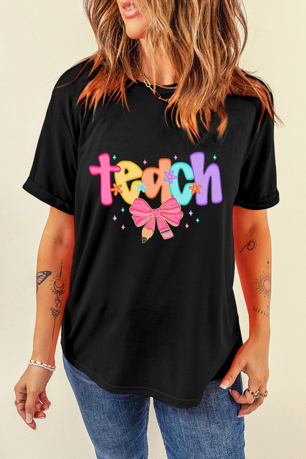 Black Teach Bow Graphic Holiday Tee