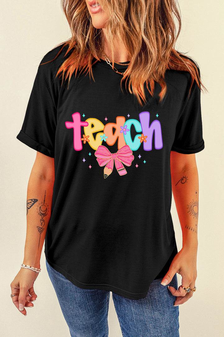 Black Teach Bow Graphic Holiday Tee