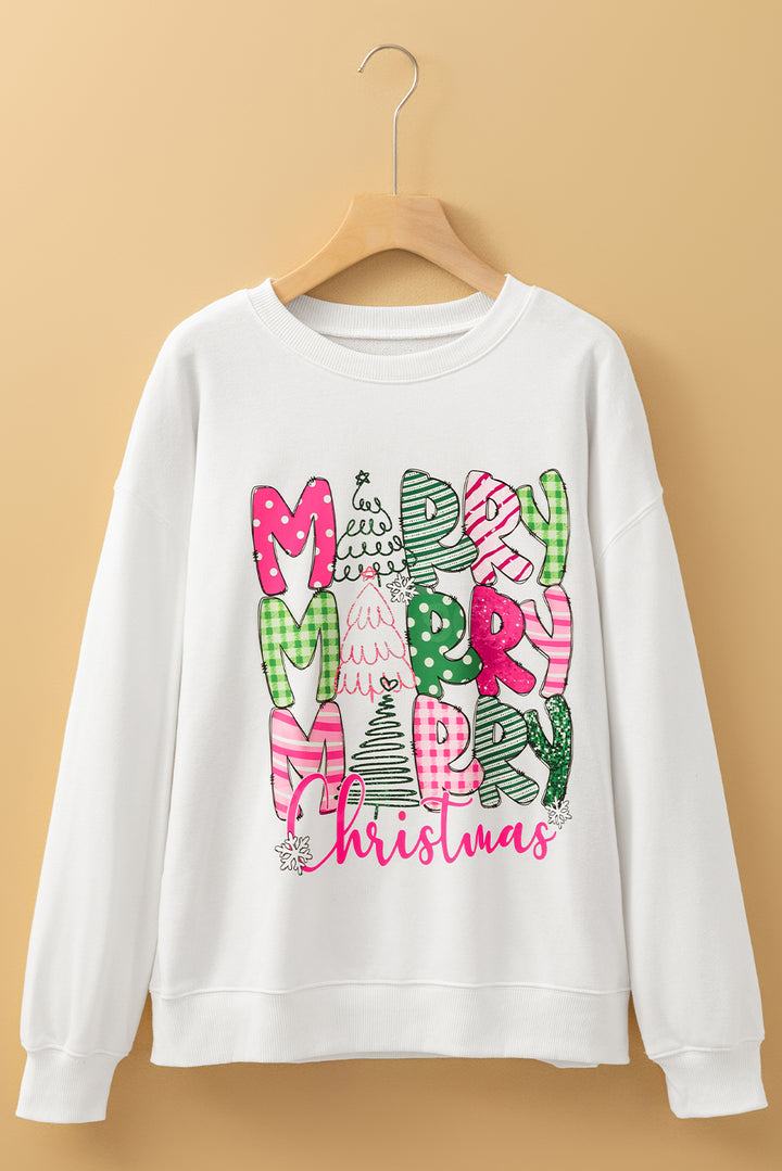 MERRY Christmas Printed Drop Shoulder Pullover Sweatshirt