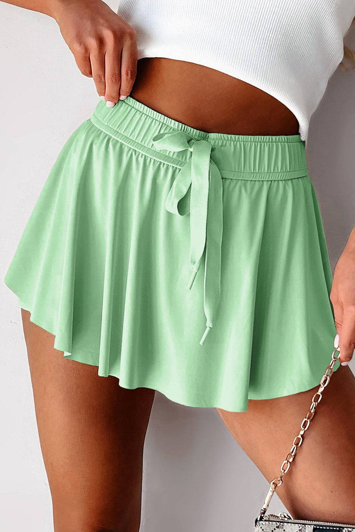 Light Green Drawstring High Waist Lined Tennis Skorts