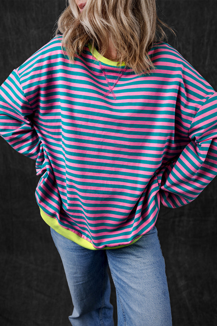 Stripe Oversized Contrast Trim Pullover Sweatshirt