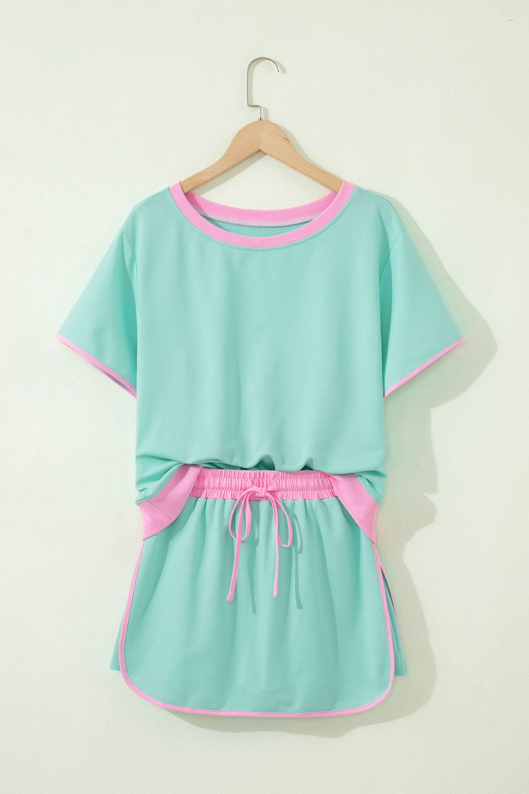 Colorblock Edge Drop Shoulder T Shirt and Skort 2Pcs Set
