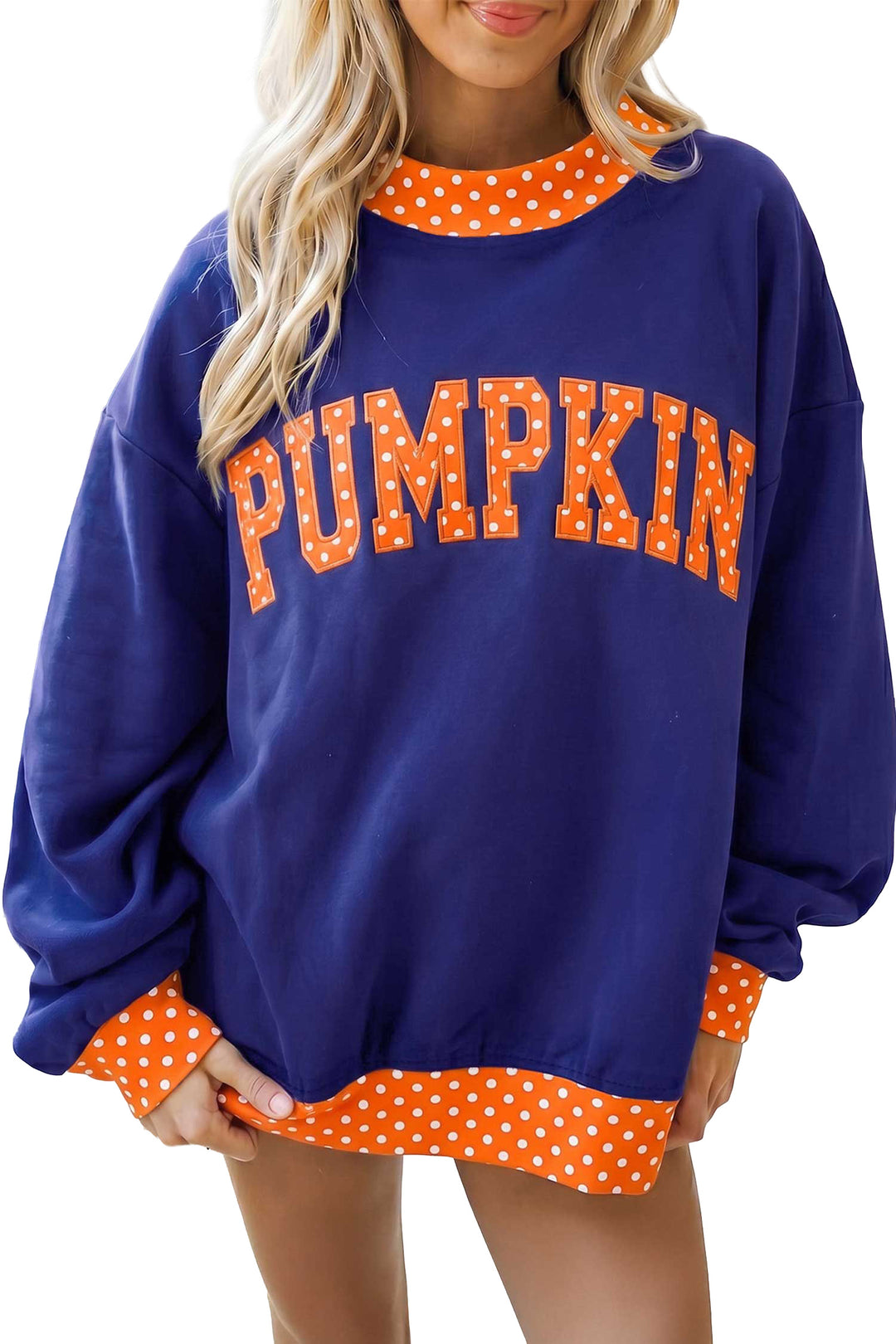 Polka Dot Letter Print Contrast Trim Mock Neck Sweatshirt