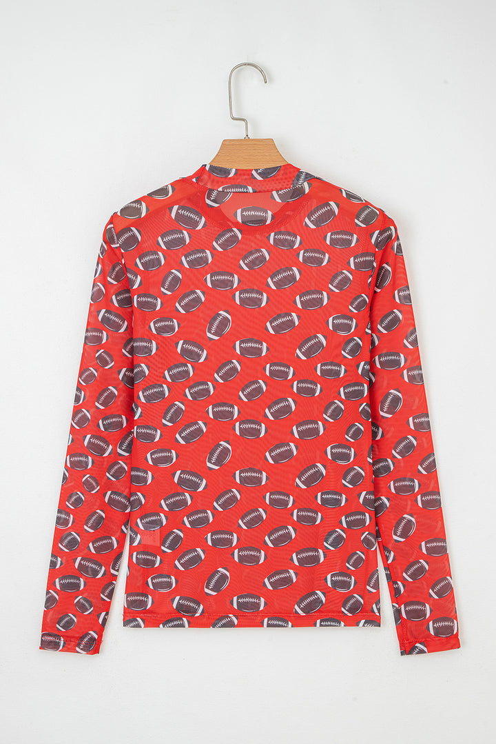 Game Day football Mesh Sheer Long Sleeve Top