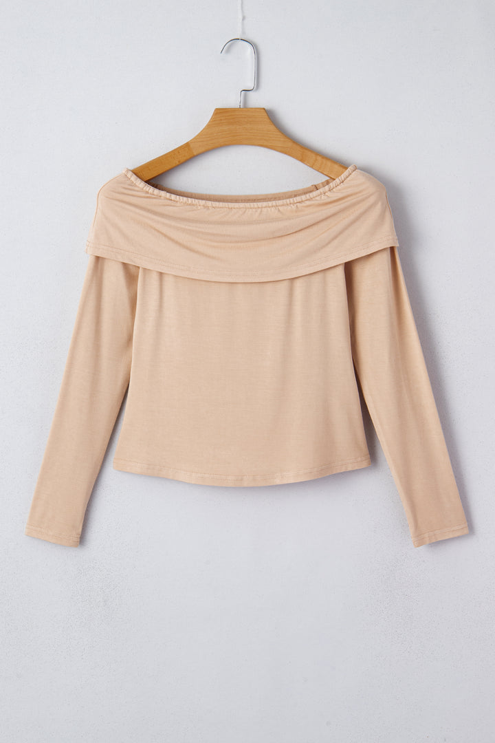 Foldover Off Shoulder Long Sleeve Slim Top