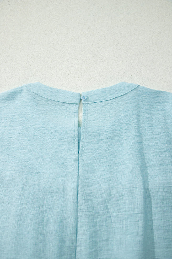 Tie Half Sleeve Pleated Detail Babydoll Blouse