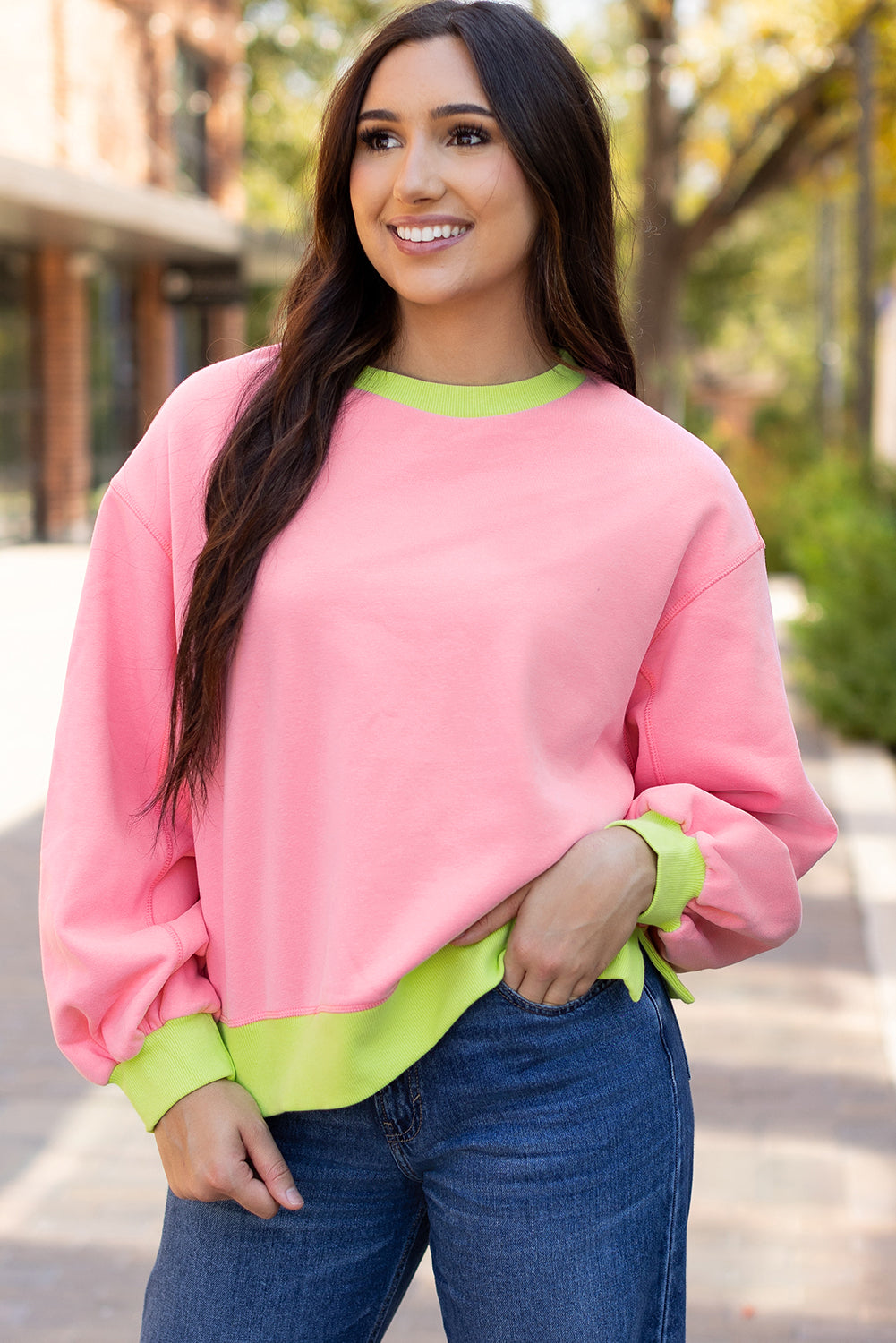 Colorblock Bubble Sleeve Sweatshirt