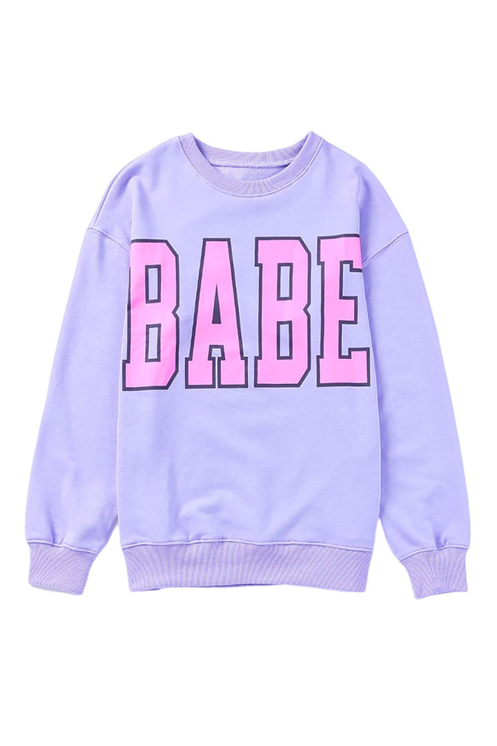 Gray BABE Letter Graphic Pullover Sweatshirt