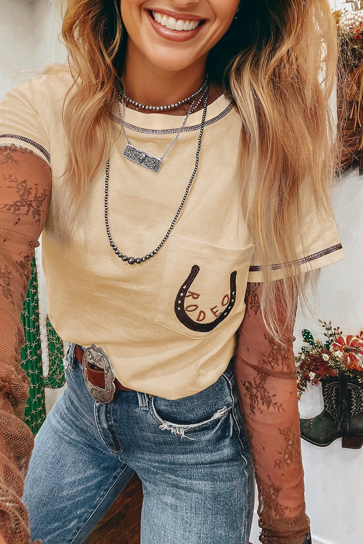RODEO Horseshoe Embroidered Patch Pocket T Shirt