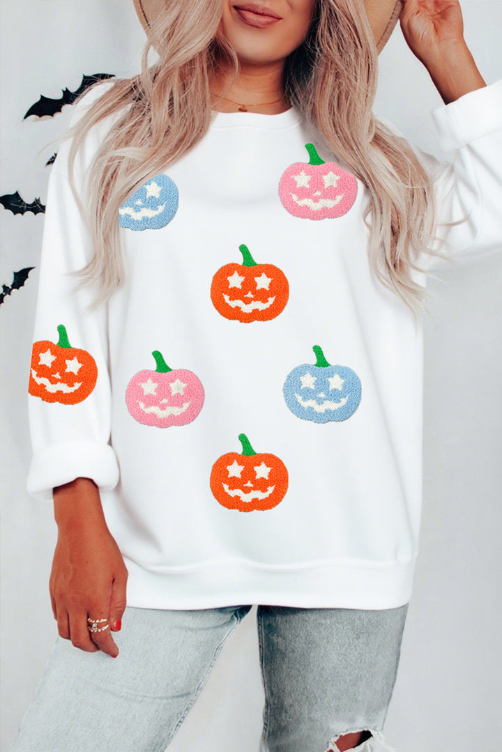 White Cute Halloween Pumpkin Graphic Sweatshirt