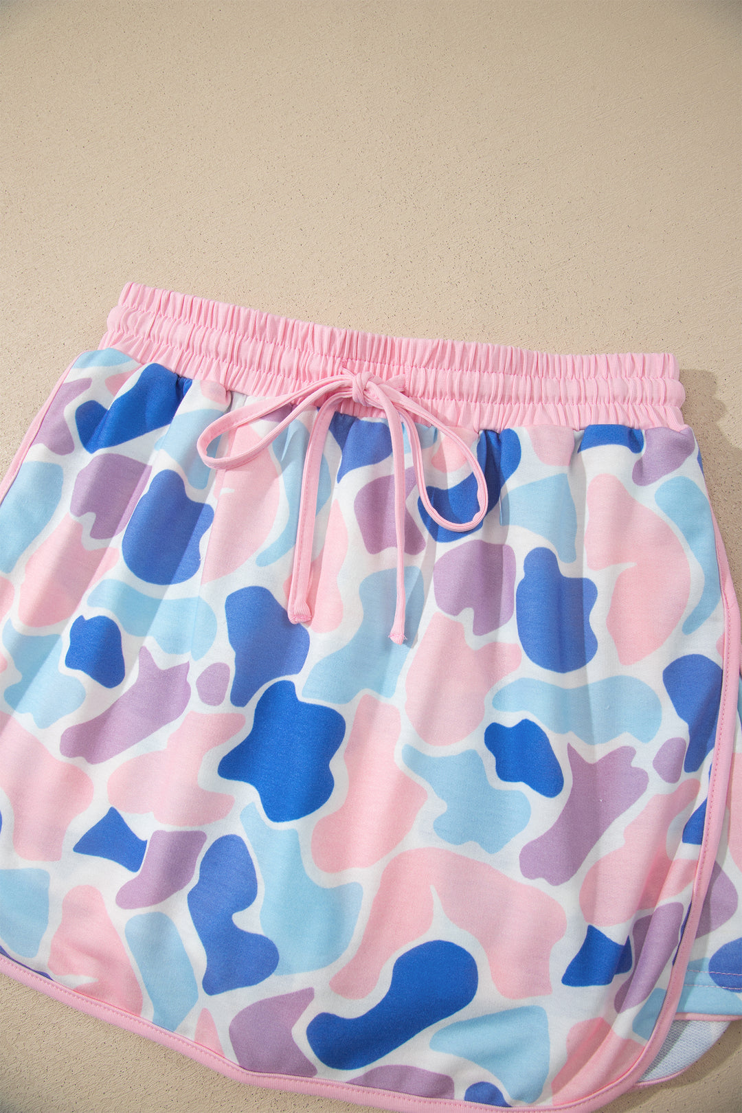 Pink Camouflage Print Contrast Trim Athletic Skort Set