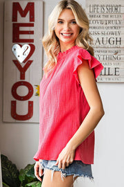 Rosy Crinkled Ruffle Casual Short Sleeve Blouse Faith & Co. Boutique