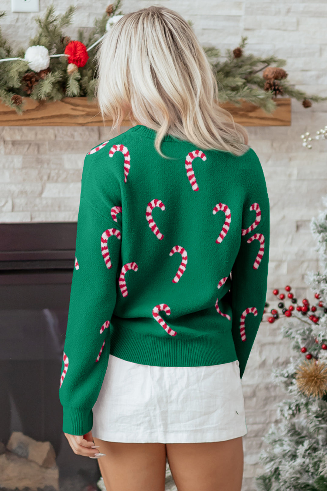 Christmas Candy Cane Holiday Drop Shoulder Sweater