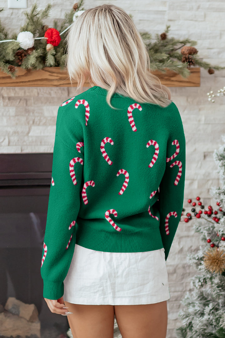 Christmas Candy Cane Holiday Drop Shoulder Sweater