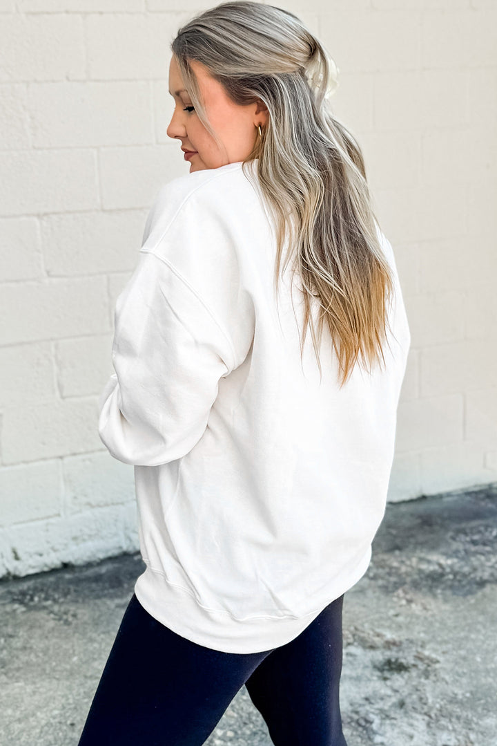 Beige Big Bow Pattern Plus Size Drop Shoulder Sweatshirt