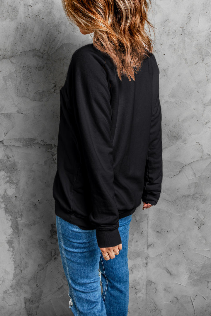 Black Feeling Spooky Halloween Embroidered Graphic Baggy Sweatshirt