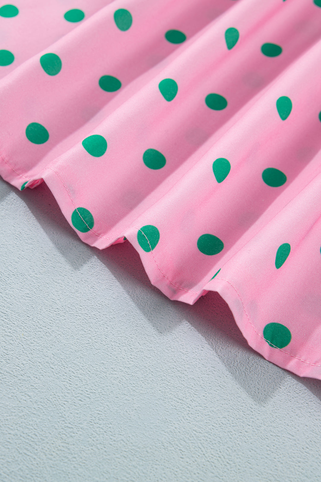 Pink Polka Dot Print V Neck Short Sleeve Tiered Mini Dress
