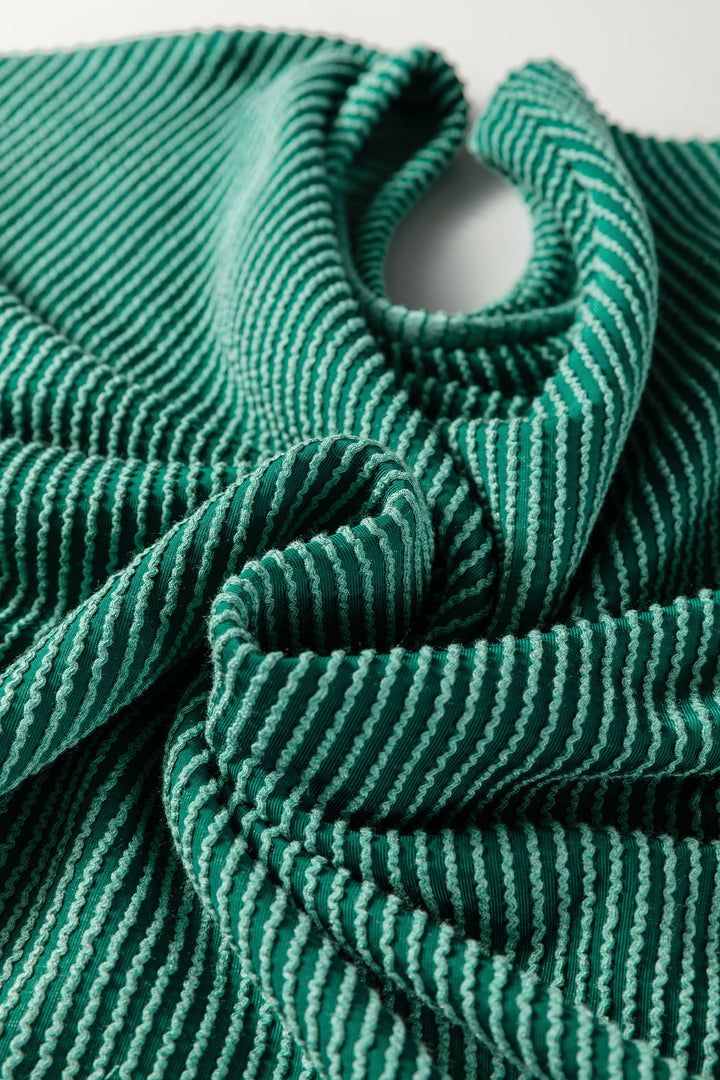 Evergreen Twisted Ribbed Tiered Ruffles Long Sleeve Pullover Top