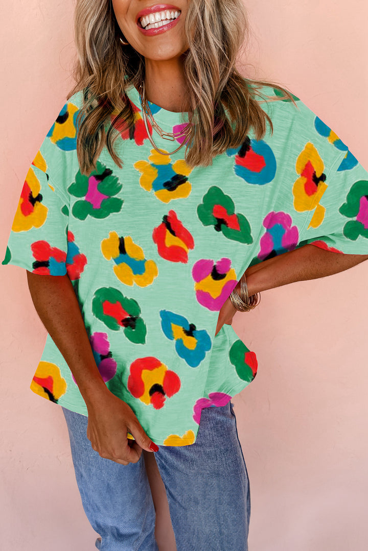 Leopard Drop Shoulder Oversize Tee