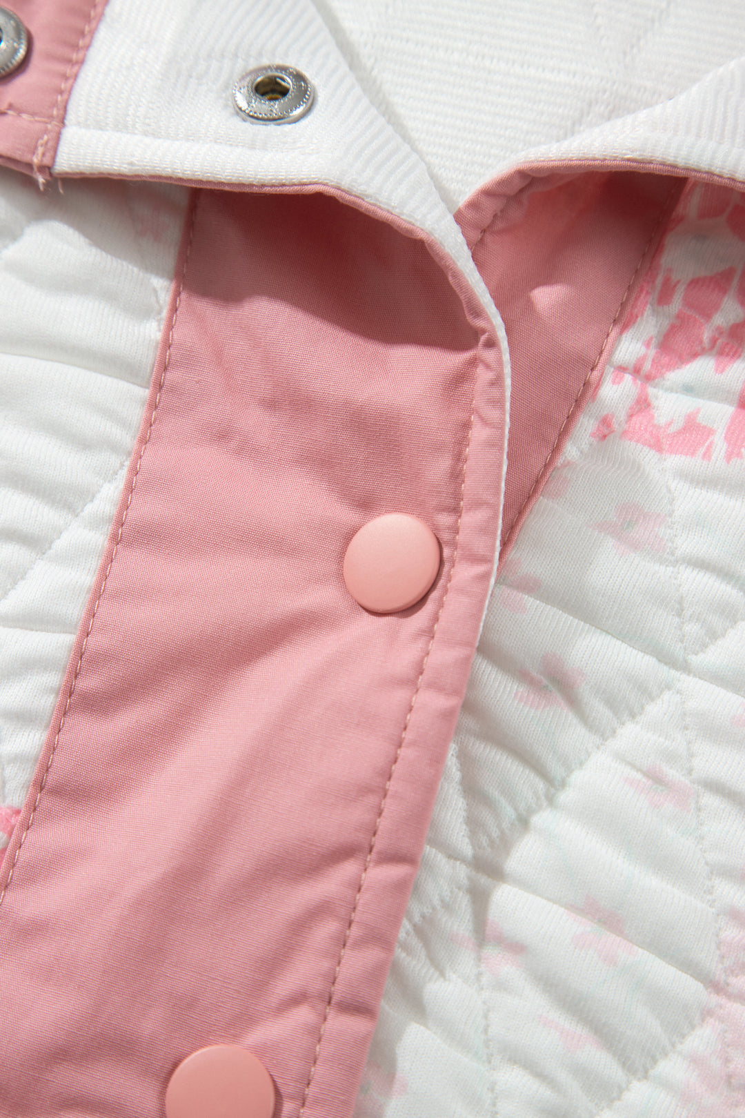 Floral Quilted Half Button Pocketed Pullover Sweatshirt