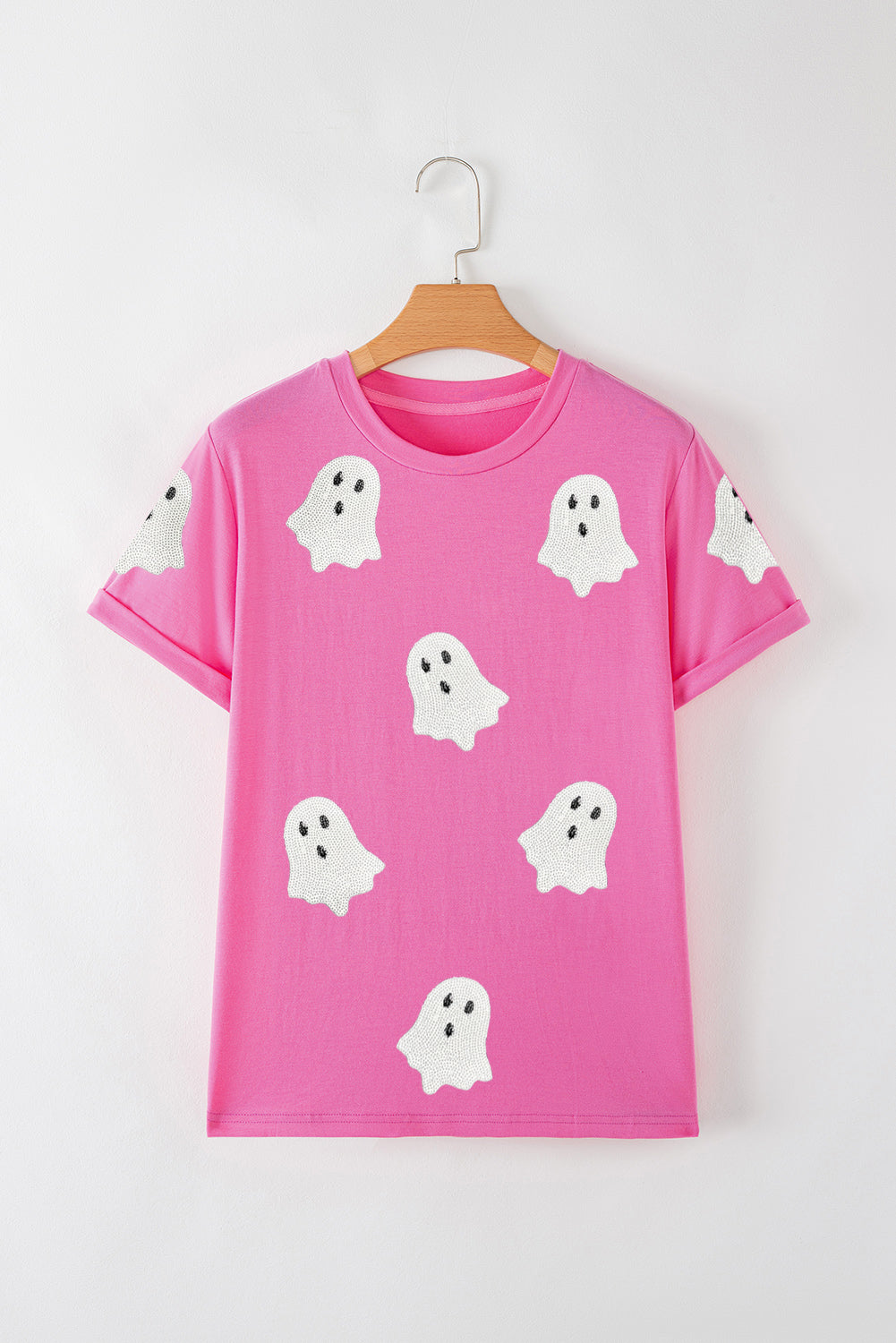 Sequin Halloween Ghost Patched Casual T Shirt
