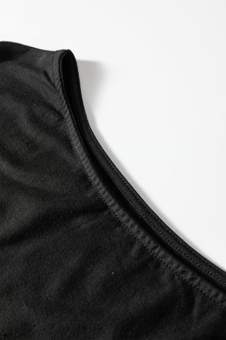 Black Plus Size Solid Color Asymmetric Neck Short Sleeve Blouse